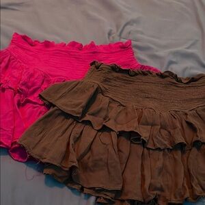 Mustard Seed Pink and Brown ruffled Skirt Set